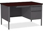 Lorell Fortress Single Pedestal Desk, 30" x 48" x 29.5", Gray Steel Base with Mahogany Laminate Top