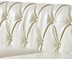 Chesterfield 3 Seater Sofa, Modern Leather Tufted Couch 3 Seater with Rolled Arms and Nailhead Mid-Century Upholstered Couch for Living Room, Bedroom, Apartment and Office, White