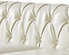 Chesterfield 3 Seater Sofa, Modern Leather Tufted Couch 3 Seater with Rolled Arms and Nailhead Mid-Century Upholstered Couch for Living Room, Bedroom, Apartment and Office, White