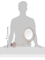 JERDON Two-Sided Wall-Mounted Makeup Mirror with Lights - Lighted Makeup Mirror with 10X Magnification & Wall-Mount Arm - Oval Mirror with Nickel Finish Wall Mount - Direct Wire - Model HL9515NLD