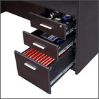 nbf signature series at Work Bowfront Reversible L Shaped Desk with Hutch - Ergonomic Computer Desk with Storage Drawers - Ideal for Office - 88.58" D x 70.87" W x 28.94" H, Espresso Laminate