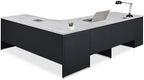 nbf signature series Carbon L Shaped Desk with 2-Drawer Pedestal Left Return Gray Wash Maple Ergonomic Computer Desk Corner Office Desk 72" Wx96 D with File Drawers