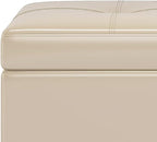 SIMPLIHOME Oregon 42 inch Wide Transitional Rectangle Storage Ottoman Bench with Tray in Satin Cream Vegan Faux Leather, Assembled, For the Living Room, Entryway and Family Room