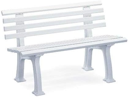 Plow & Hearth Weatherproof German PVC Outdoor Bench | Holds Up to 500 lbs | Garden Patio Porch Park Deck | Steel and Resin | White
