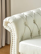 Chesterfield 3 Seater Sofa, Modern Leather Tufted Couch 3 Seater with Rolled Arms and Nailhead Mid-Century Upholstered Couch for Living Room, Bedroom, Apartment and Office, White