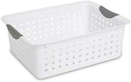 Sterilite Ultra Storage Basket with Handles for At Home or Organization, in Size Deep (6 Pack) and Medium (12 Pack), White