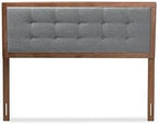 Mid-Century Marvel Fabric Upholstered Walnut Brown Finished Wood Headboard, Wall Mount Headboard King/Dark Gray