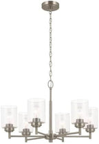 KICHLER Winslow 26" 6 Light Chandelier with Clear Seeded Glass in Brushed Nickel for Dining Room, Living Room, Kitchen and Rooms with Vaulted Ceilings, Industrial Style, (26" x 26" x 16.5") 52616NI