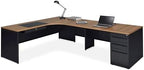 NBF Carbon L Shaped Executive Office Desk with Hutch - Durable Laminate Computer Desk with 3 Drawers - Modern Desk with Storage and Cabinet - Work Desk with Right Return (72" W x 96" D, Gray, Maple)