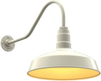 Steel Lighting Co. Gardena Barn Light | Outdoor Wall Mounted | 16" Dome | 23" Gooseneck | Farmhouse Light Made in America | Cream Exterior/Brass Interior