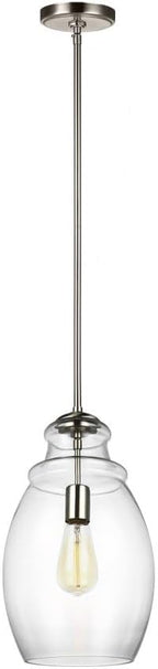 Feiss P1484SN Marino Glass Pendant Lighting, 1-Light, 60 Watts, Satin Nickel (9" W x 16" H)