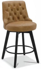 Watson & Whitely Modern Swivel Bar Stools, Faux Leather Upholstered Counter Height Bar Stools with Back, Solid Wood Legs, 26" H Seat, Set of 2, Cognac
