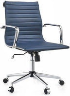 Office Desk Chair,Modern Conference Room Task Chairs,Leather Computer Swivel Excutive Ribbed Ergonomic Rolling Chair for Home Office Desk Chair （Navy）