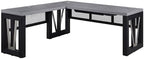 NBF District Reversible L-Shaped Executive Office Desk with Height Adjustable - Durable Laminate Computer Desk with Modesty Panel - Modern Desk with 3 Grommet Holes - Office Work Desk (Black, Gray)