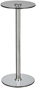 mDesign Glass Top Side/End Drink Table - Tall Modern Round Accent Metal Nightstand Furniture for Living Room, Dorm, Home Office, and Bedroom - 9" Round - Dark Smoke Gray/Chrome