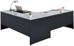 NBF Carbon L-Shaped Reversible Executive Office Desk - Durable Laminate Computer Desk with 4 Drawers Pedestal - Modern Desk with Storage and File Cabinet - Office Work Desk (66" W x 78" D, Black,Oak)