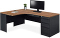 NBF Carbon L Shaped Executive Office Desk - Durable Laminate Computer Desk with 3 Drawers Pedestal - Modern Desk with Storage and File Cabinet - 72" W x 48" D Office Work Desk (Oak)