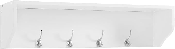 Crosley Furniture Harper Entryway Storage Wall Shelf, with Coat Rack Hooks for Hanging, White
