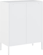 Manhattan Comfort Naomi Modern Metal Accent Cabinet, Minimalist Storage Cabinet with Doors & Adjustable Shelves, Vented Doors, Sturdy Steel Build, Versatile & Multi-Purpose Home Furniture, White
