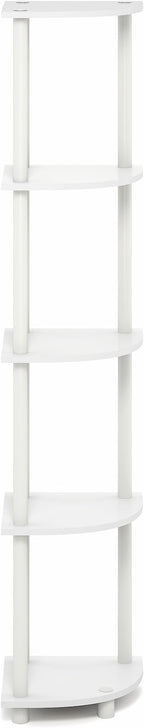 Furinno Turn-N-Tube Corner Shelf, 5-Tier Corner Bookshelf, Open Storage Shelves, for Organization and Storage, Living Room, Home Office, Garage, Bedroom, Plain White