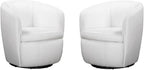 Pemberly Row Set of 2 Snow All Italian Leather Swivel Club Chair