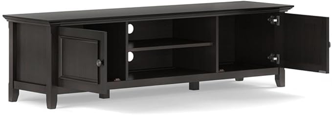 SIMPLIHOME Amherst 72-inch Wide Solid Wood Low TV Stand in Hickory Brown, Transitional-Style Media Console for Living Room with Cable Management, Fits 80" TVs