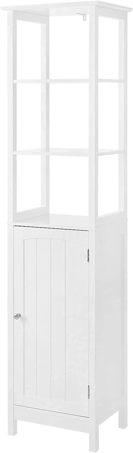 VASAGLE Storage Cabinet, Slim Linen Tower with Drawer and Door, for Living Room, Bathroom, Bedroom, 15.7 x 12.6 x 63 Inches, White UBBC63WT