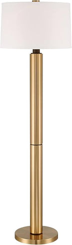 Possini Euro Design Boulevard Modern Glam Luxury 64 1/2" Tall Standing Floor Lamp Column Warm Gold Metal Living Room Bedroom House Reading Office Home Decor Entryway Dining Indoor White Drum Shade