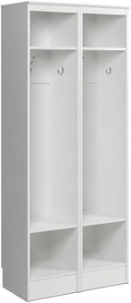 Prepac Narrow Coat Rack Freestanding Hall Tree with 3 Hooks, Entryway Furniture for Coat & Shoe Storage, Entryway Organization with Adjustable Shelf, 14.75"W x 72.5"H x 15.5"D, Set of 2, White
