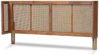 Eclectic Escape Mid-Century Modern Ash Wanut Finished Wood and Synthetic Rattan Wrap-Around Headboard Queen