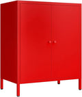 Red 2 Tier Metal Storage Cabinet with Legs, 2 Door Storage Cabinet with Adjustable Shelf, Storage Side Table, Small Accent Cabinet for Home, Office, Entryway, Kitchen,Bathroom,Dining Room