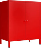Red 2 Tier Metal Storage Cabinet with Legs, 2 Door Storage Cabinet with Adjustable Shelf, Storage Side Table, Small Accent Cabinet for Home, Office, Entryway, Kitchen,Bathroom,Dining Room