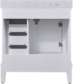 Hanover 31 Set Includes w, White Lanesboro 31'' Vanity Sink Combo for Bathroom, Powder Room | Pre-Assembled 1 Door, 3 Drawers | Accent Mirror | Artificial Stone Countertop, Cabinet, 31 inches