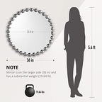 Madison Park Round Mirror, Metal Frame Circle Mirror 36 inch, Wall Art Decor Mounted Hanging for Entryway, Bathroom, hallway, Living Room, Vanity, Marlowe, Silver
