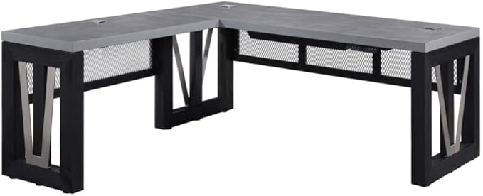 NBF District Reversible L-Shaped Executive Office Desk with Height Adjustable - Durable Laminate Computer Desk with Modesty Panel - Modern Desk with 3 Grommet Holes - Office Work Desk (Black, Gray)