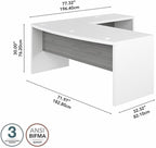 Bush Furniture L Shape Desk with Wire Management | Echo Collection Corner Bow Front Table for Home Office with Quick-to-Assemble Hardware | 72Wx77Lx30H