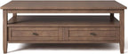 SIMPLIHOME Warm Shaker Coffee Table - 48 inch Wide Solid Wood Cocktail Table in Rustic Natural Aged Brown, Transitional Living Room Table with 2 Storage Drawers and Open Shelf for Sitting Area
