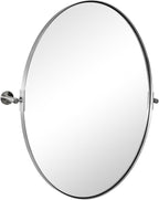 ANDY STAR Brushed Nickel Bathroom Mirror, 24 x 32 Inch Oval Pivot Mirror for Wall, Unique Farmhouse Tilt Mirror in Slim Silver Stainless Steel Metal Frame for Bedroom, Powder Room