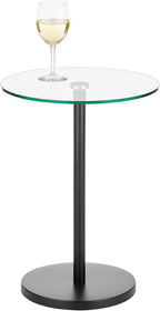 mDesign Glass Top Side/End Drink Table - Tall Modern Round Accent Metal Nightstand Furniture for Living Room, Dorm, Home Office, and Bedroom - 16" Round - Clear/Matte Black