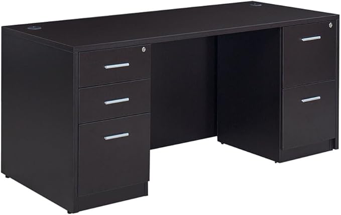 NBF at Work Double Pedestal Executive Office Desk - 72" W Durable Laminate Computer Desk with Two Drawers - Office Desk with Storage and File Cabinet - Brown Finish Work Desk for Home (Brown)