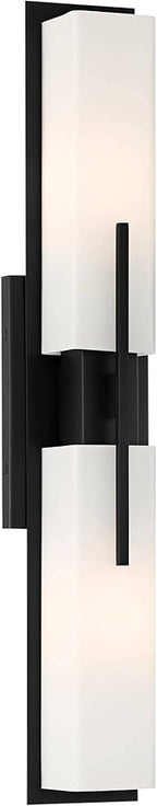 Possini Euro Design Midtown Mid-Century Modern Wall Mounted Light Black Metal Hardwired 23 1/2" Wide Light Bar Fixture White Opal Glass Shades for Bathroom Vanity Mirror House Home Room Decor