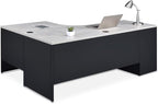 NBF Carbon L Shaped Executive Office Desk - Durable Laminate Computer Desk with 2 Drawers Pedestal - Modern Desk with Storage and File Cabinet - 72" W x 48" D Office Work Desk (Gray, Maple)