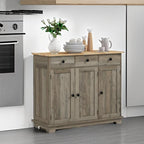 HOMCOM Sideboard with Solid Wood Countertop, Modern Kitchen Storage Cabinet, Coffee Bar Cabinet with 3 Drawers, Doors and Adjustable Shelf, Distressed Gray
