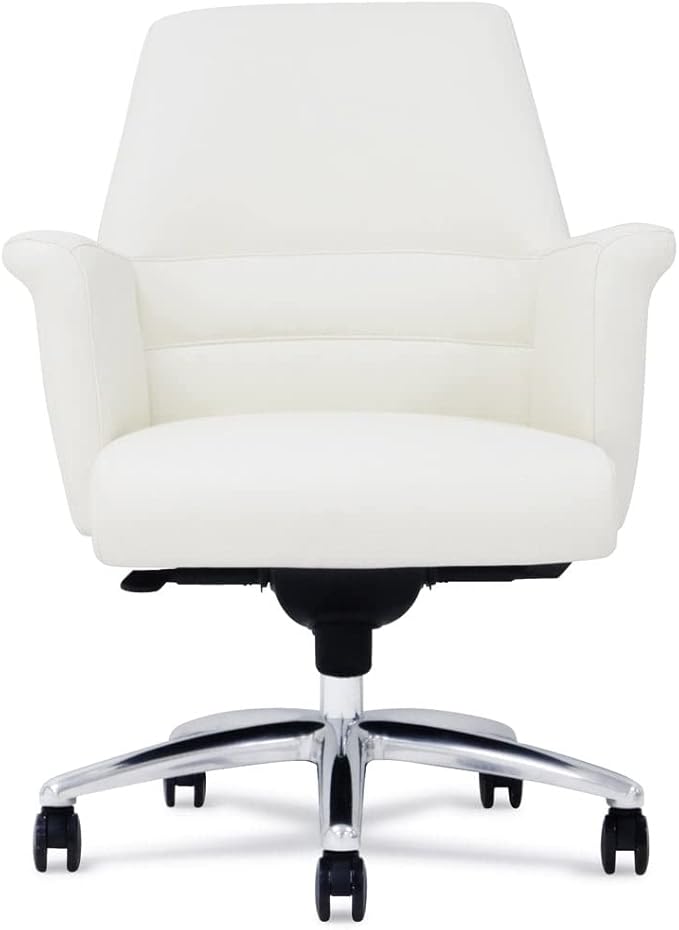 ZURI Geffen Genuine Leather Aluminum Base Low Back Executive Chair - White