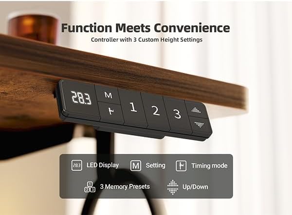 YDN Electric Standing Desk Adjustable Height, 48 x 24 Inches Stand up Desk with Cable Management, Home Office Desks with Splice Board & Black Frame, Rustic Brown Top