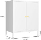 White Metal Storage Cabinet, 2 Door Locker Cabinets with Adjustable Shelves, Side Table Storage with Doors,Bathroom Furniture for Small Spaces,Home,Office,Kitchen,Dining Room