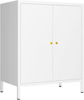 White Metal Storage Cabinet, 2 Door Locker Cabinets with Adjustable Shelves, Side Table Storage with Doors,Bathroom Furniture for Small Spaces,Home,Office,Kitchen,Dining Room