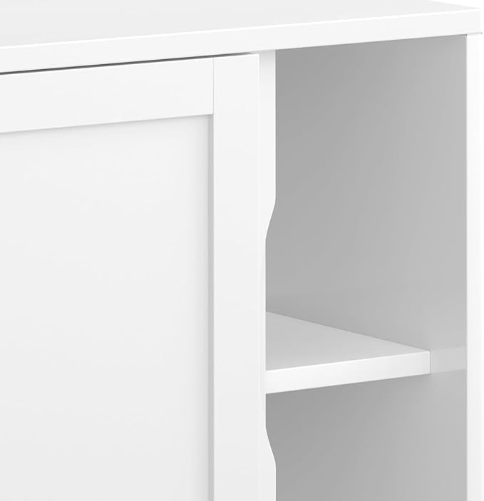 SIMPLIHOME Harper Storage Cabinet - 30 inch Wide Solid Hardwood 2-Shelf Low Console Cabinet in White, Mid-Century Modern Cupboard for Living Room with Sliding Doors and Adjustable Shelves