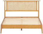 NTC Ruby Wooden Bed Frame with Headboard and Natural Rattan, Solid Oak/Rubber Wood Foundation with Silent Slats, 1000 Lb Capacity, Effortless Assembly (Natural Cane - Rustic Oak, Queen)