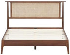 NTC Ruby Wooden Bed Frame with Headboard and Natural Rattan, Solid Oak/Rubber Wood Foundation with Silent Slats, 1000 Lb Capacity, Effortless Assembly (Natural Cane - Dark Walnut, Queen)